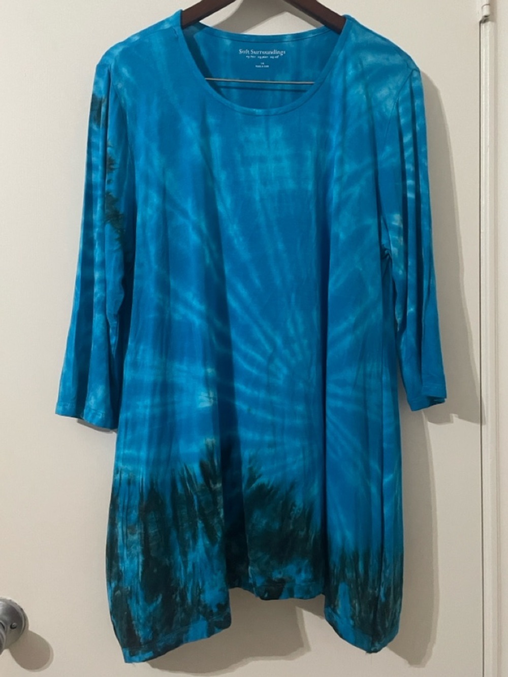 Soft Surroundings Blue Tie-Dye Rayon Tunic Top - Size 1X
